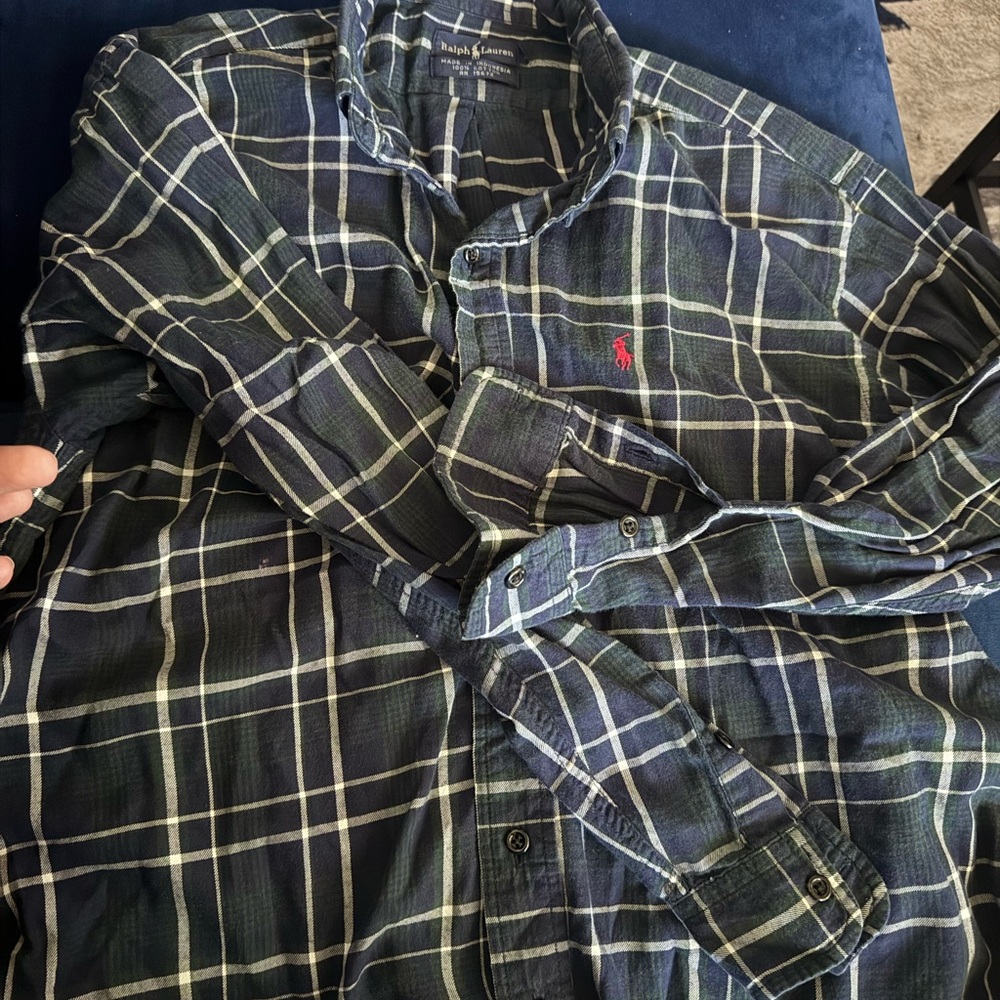Ralph Lauren Navy and Forest Plaid Shirt